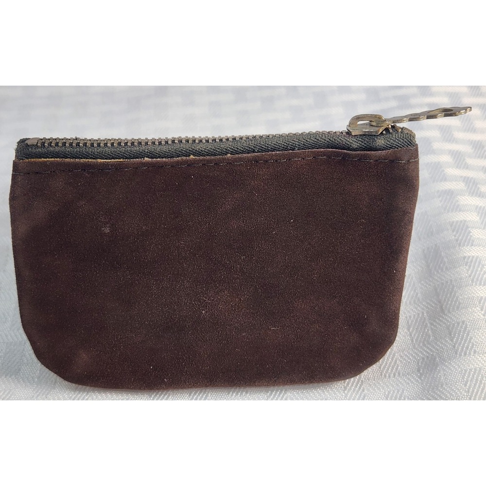 Vintage 1940's zippered Dark Brown‎ Suede Coin Purse pouch